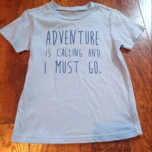 "Adventure is Calling..." Graphic Short Sleeve Tee Light Blue Boy Sz 5 Small